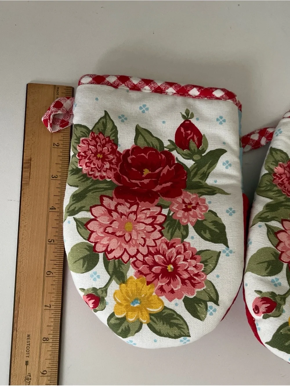 Pioneer Woman Sweet Rose Mini Oven Mitt Set Floral Gingham Pattern 2 Piece New